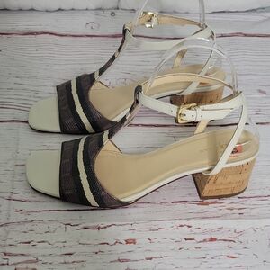 Cole Haan Luci Women's Block Heel Sandals - White and Brown  Size 9.5